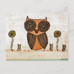 Brown Owl Lace und Blume Mixed Media Art Postkarte