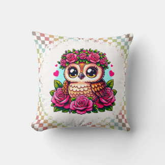 Brown Owl mit rosa Rosenkranz Kissen