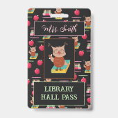 Brown Owl on Book Library Hall Pass Abzeichen Ausweis (Vorderseite)