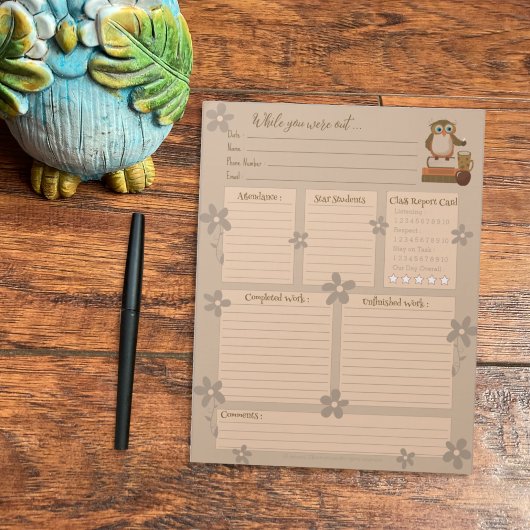 Brown Owl Substitutionsbericht Notepad Notizblock