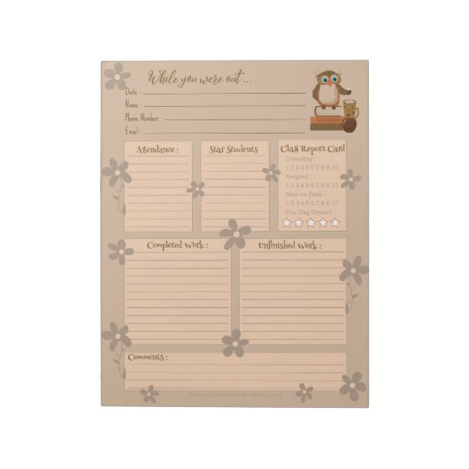 Brown Owl Substitutionsbericht Notepad Notizblock (Rotiert)