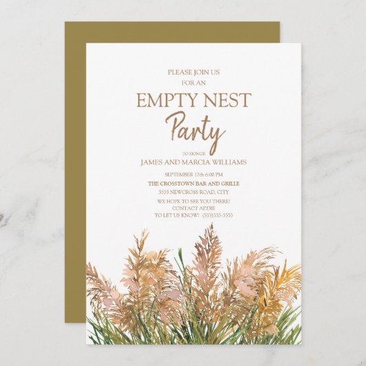 Brown Pampas Grass Green White Empire Nest Party Einladung (Vorne/Hinten)