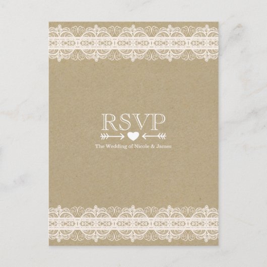 Brown Paper & Lace Natural Rustic Wedding RSVP Einladungspostkarte (Vorderseite)