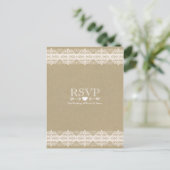 Brown Paper & Lace Natural Rustic Wedding RSVP Einladungspostkarte (Stehend Vorderseite)