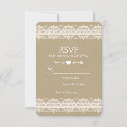 Brown Paper & Lace Natural Rustic Wedding RSVP Karte (Vorderseite)