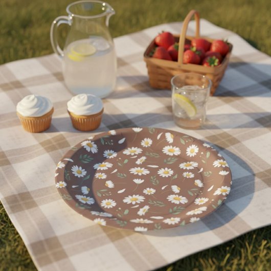 Brown Paper Plate with Daisy Flowers - Birthday Pappteller