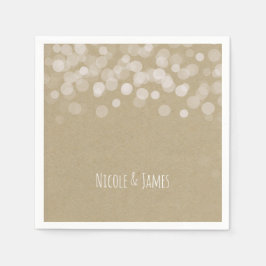 Brown Paper Simple Rustic White Lights Wedding Serviette