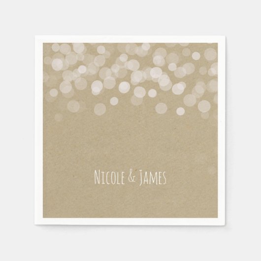 Brown Paper Simple Rustic White Lights Wedding Serviette (Vorderseite)