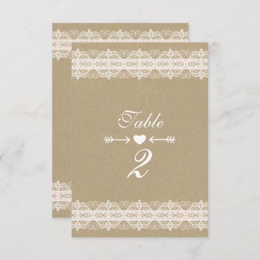 Brown Paper & White Lace Natural Rustic Wedding Einladung (Vorne/Hinten)