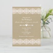 Brown Paper & White Lace Natural Rustic Wedding Einladung (Stehend Vorderseite)