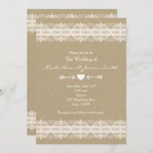 Brown Paper & White Lace Natural Rustic Wedding Einladung (Vorne/Hinten)