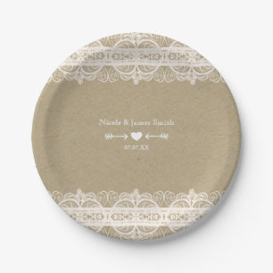 Brown Paper & White Lace Natural Rustic Wedding Pappteller