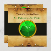 BROWN PARCHMENT & GREEN KLEEBLATT JEWEL, schwarz Einladung (Vorne/Hinten)