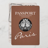 Brown Paris Passport Save the Date (Vorne/Hinten)