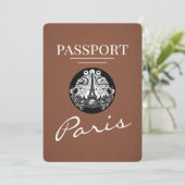 Brown Paris Passport Save the Date (Stehend Vorderseite)