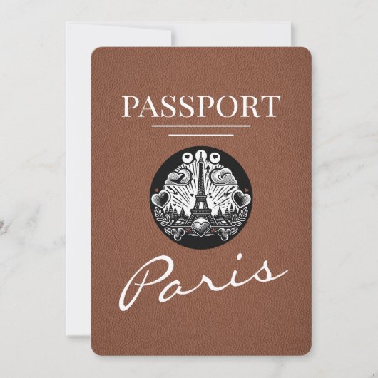 Brown Paris Passport Save the Date (Vorderseite)