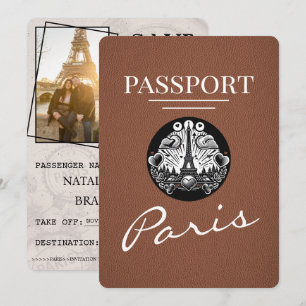 Brown Paris Passport Save the Date