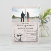 Brown Paris Passport Wedding Einladung (Stehend Vorderseite)