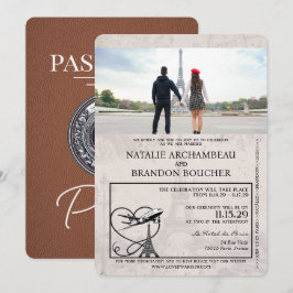 Brown Paris Passport Wedding Einladung