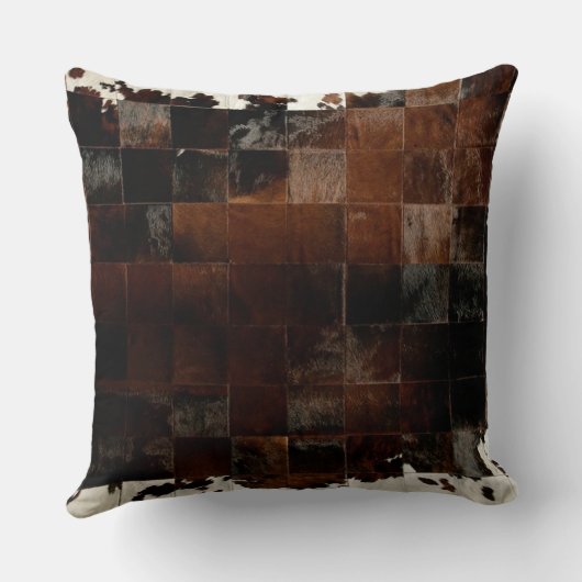 Brown Patchwork Cowhide Print Western Rustikale La Kissen (Rückseite)