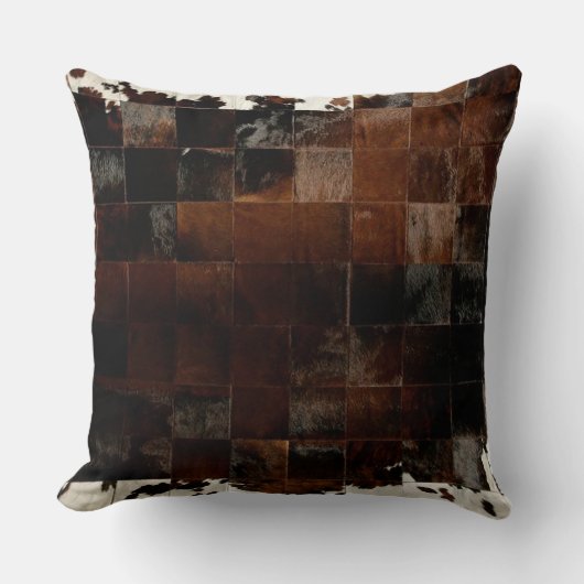 Brown Patchwork Cowhide Print Western Rustikale La Kissen (Vorderseite)