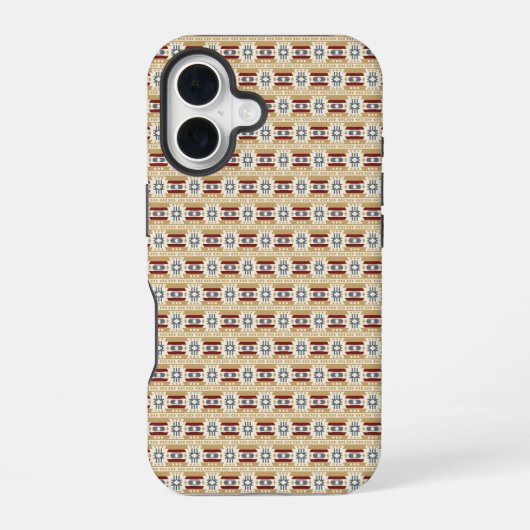 Brown Pattern in #faf3e0, #c9a66b, #7d1d1d, #646e7 iPhone 16 Hülle (Rückseite)