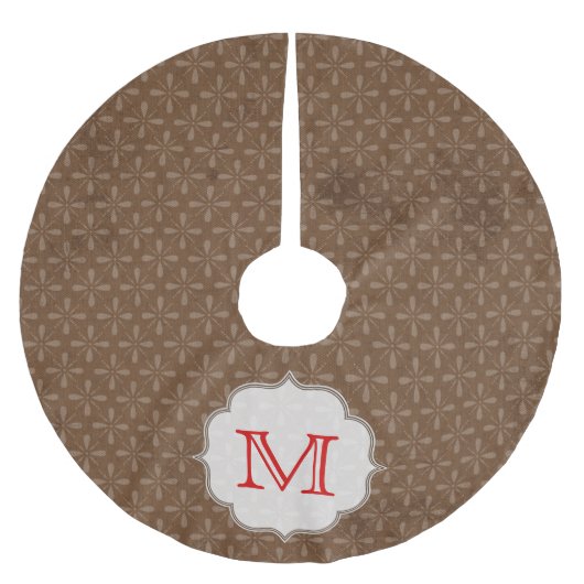 Brown Pattern Winter Monogram Initial Tree Skirt Polyester Weihnachtsbaumdecke (Vorderseite)