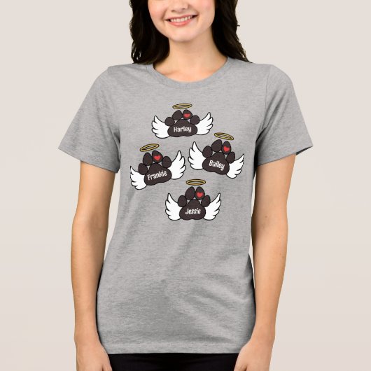 Brown Paws Red Heart Angel Wings 4 Hunde Memorial Tri-Blend Shirt (Vorderseite)