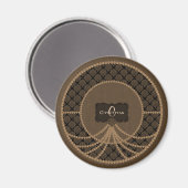 Brown Pearl Damask Round Magnet (Vorderseite/Rückseite)