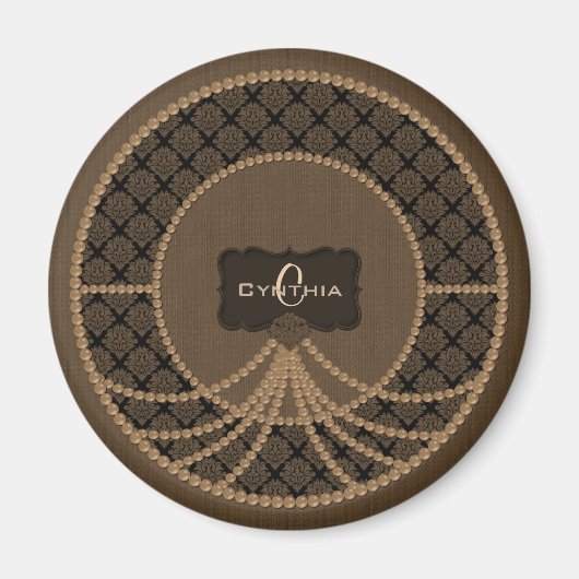 Brown Pearl Damask Round Magnet (Vorne)