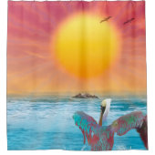 Brown Pelican ISLAND SUNSET Duschvorhang (Vorderseite)