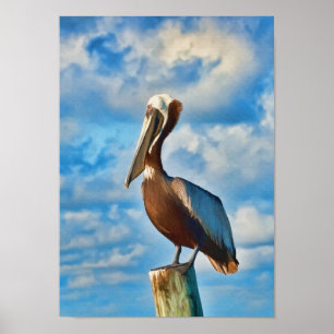 Brown Pelican on Post Poster oder Print
