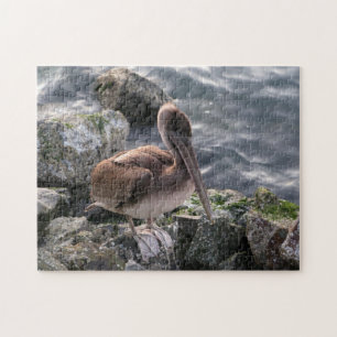 Brown Pelican on Rocks Grosses Jigsaw Puzzle