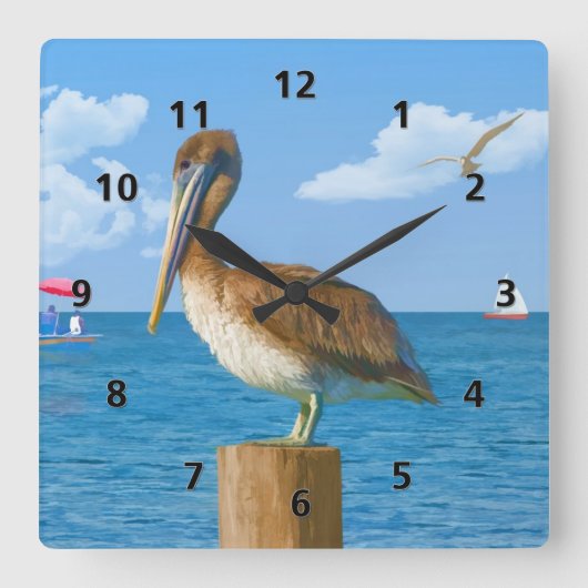 Brown Pelican Quadratische Wanduhr (Vorderseite)