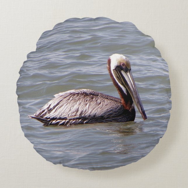 Brown Pelican Round Kissen (Vorderseite)