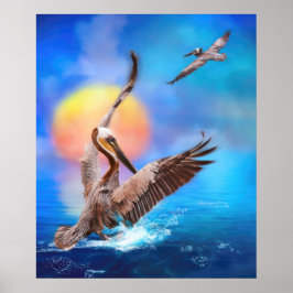 Brown Pelicans "SUN KISSED PELICANS" Poster