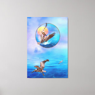 Brown Pelicans SUN KISSIERT PELIKANISCHE INSEL Leinwanddruck