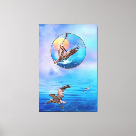 Brown Pelicans SUN KISSIERT PELIKANISCHE INSEL Leinwanddruck (Vorderseite)