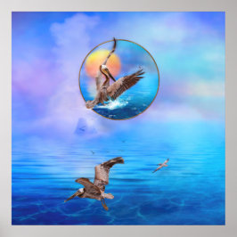 Brown Pelicans SUN KISSIERTE PELIKANISLAND Poster