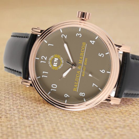 Brown Personalized couple names minimal monogram  Armbanduhr