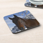 Brown-Pferd im Winter Untersetzer (Linke Seite)