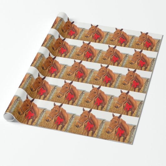 Brown Pferd Red Bow Geschenkpapier (Ungerollt)