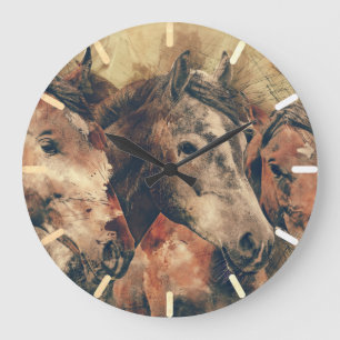 Brown Pferde Große Wanduhr