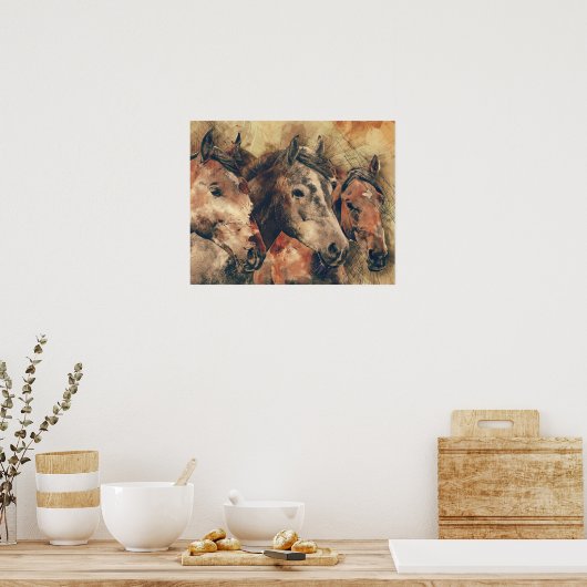 Brown Pferde Poster (Küche)