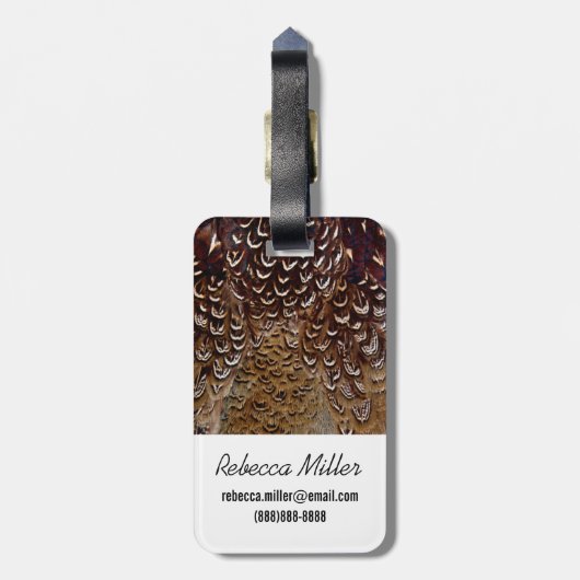 Brown Pheasant Feather Design Gepäckanhänger (Rückseite vertikal)