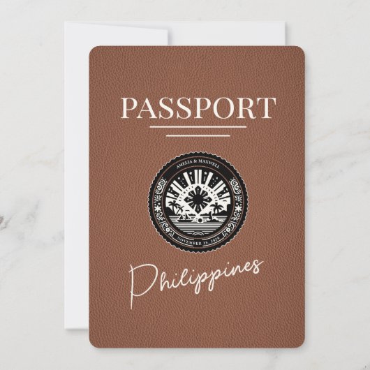 Brown Philippines Passport Wedding Einladung (Rückseite)