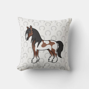 Brown Piebald Cartoon Sinti und Roma Vanner Shire  Kissen