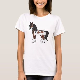 Brown Piebald Cartoon Sinti und Roma Vanner Shire  T-Shirt