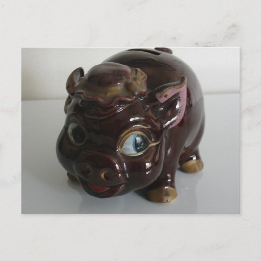Brown Pig Piggy Bank Postkarte (Vorderseite)