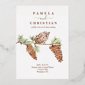 Brown Pinecones, Green Pine Needles Wedding Foil I Folieneinladung (Vorderseite)